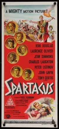 7b085 SPARTACUS Aust daybill '61 classic Kubrick & Kirk Douglas epic, cool stone litho!
