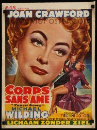 7b069 TORCH SONG Belgian '53 unusual art of tough baby Joan Crawford, a wonderful love story!