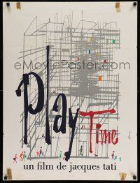7b132 PLAYTIME French 24x32 '67 Jacques Tati, cool different art by Baudin & Rene Ferracci!