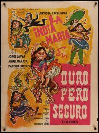 7b020 DURO PERO SEGURO Mexican poster '74 Maria Velasco, cool different art of cast!