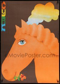 7b868 CYRK Polish commercial 26x37 '73 great orange art of horse by Jerzy Czerniawski!