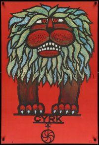 7b875 CYRK Polish commercial 26x38 '88 wonderful artwork of balancing lion by Hubert Hilscher!