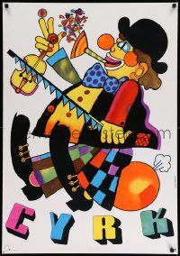 7b876 CYRK Polish commercial 27x38 '70s wonderful musical clown by Marian Stachurski!