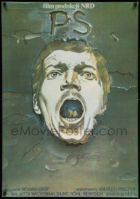 7b944 P.S. Polish 27x38 '80 wild art of screaming man by Marek Ploza-Dolinski!