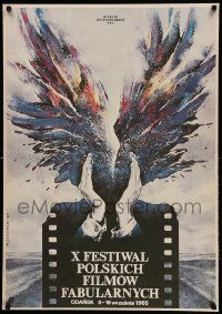 7b997 X FESTIWAL POLSKICH FILMOW FABULARNYCH Polish 26x37 '85 Dybowski art of exploding winged head!