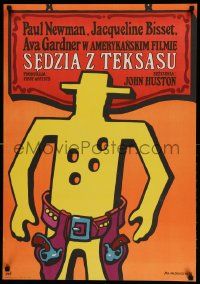 7b814 LIFE & TIMES OF JUDGE ROY BEAN Polish 23x33 '75 John Huston, art of cowboy by Mlodozeniec!