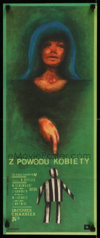 7b772 BECAUSE, BECAUSE OF A WOMAN Polish 12x29 '64 art of sexy female star by Jolanta Karczewska!