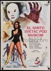 7b382 SANTO VS. LOS ASESINOS DE LA MAFIA Yugoslavian 19x27 '70 cool art of masked luchador Santo!