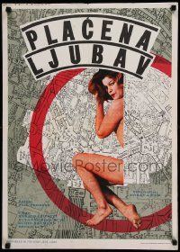 7b386 SPERRBEZIRK Yugoslavian 20x28 '66 cool image of sexy naked girl covered by map!