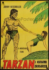 7b389 TARZAN & HIS MATE Yugoslavian 19x28 R50s completely different art of Weissmuller!