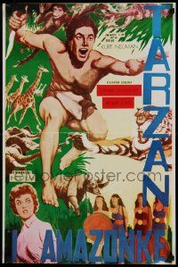 7b390 TARZAN & THE AMAZONS Yugoslavian 18x28 '60s Johnny Weissmuller, Brenda Joyce, Sheffield!