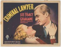 7c077 CRIMINAL LAWYER TC '36 close up of Lee Tracy romancing sexy blonde Margot Grahame!