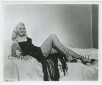 7d099 ADELE JERGENS 8x10 still '40s seated portrait in showgirl outfit with fishnet stockings!