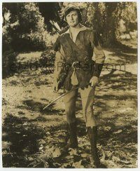 7d101 ADVENTURES OF ROBIN HOOD 7.5x9 still '38 best close Errol Flynn portrait in costume with bow!