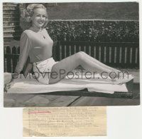 7d171 BETTY GRABLE 7x9 still '51 full-length relaxing outside showing off her sexy legs!