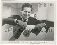 7d202 BORN TO BE BAD 8x10.25 still '50 smiling Robert Ryan eating & drinking by refrigerator!