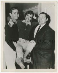 7d244 CATERED AFFAIR candid 8x10.25 still '56 Ernest Borgnine & Ray Stricklyn hold Debbie Reynolds!