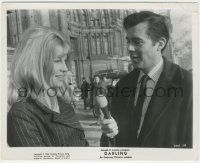 7d282 DARLING 8x10 still '65 close up of Dirk Bogarde with microphone interviewing Julie Christie!