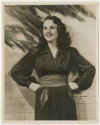 7d283 DEANNA DURBIN 8x10 still '40s great smiling portrait in great outfit with her hands on hips!