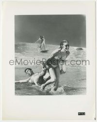 7d308 DON'T MAKE WAVES 8x10.25 still '67 Sharon Tate drags Tony Curtis out of ocean by surfers!