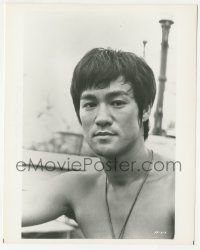 7d358 FISTS OF FURY 8x10.25 still '73 best barechested head & shoulders portrait of Bruce Lee!