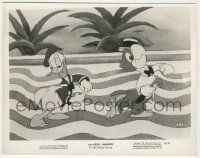 7d032 SALUDOS AMIGOS 8x10.25 still '43 Brazilian Joe Carioca & happy Donald Duck dancing, Disney!