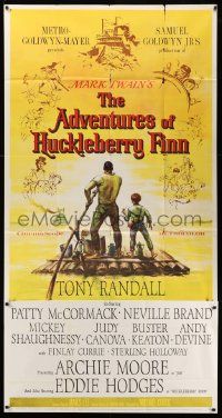 7f144 ADVENTURES OF HUCKLEBERRY FINN 3sh '60 Mark Twain, Michael Curtiz, art of Huck & Jim on raft