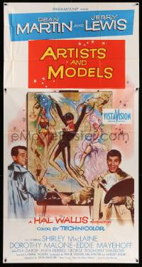 7f156 ARTISTS & MODELS 3sh '55 Dean Martin & Jerry Lewis painting sexy Shirley MacLaine!