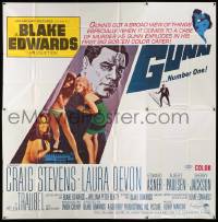7f044 GUNN 6sh '67 Blake Edwards, cool art of Craig Stevens & sexy babes in gun-shaped title!