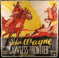 7f002 LAWLESS FRONTIER 6sh '34 wonderful art of John Wayne & cowboys riding horses by blazing sun!