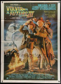 7f583 BACK TO THE FUTURE III Argentinean 42x58 '90 Drew art of Michael J. Fox, Lloyd & Steenburgen!