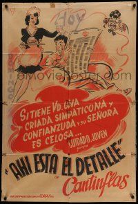 7f618 AHI ESTA EL DETALLE Argentinean '40 cartoon art of maid waiting on Cantinflas w/ newspaper!