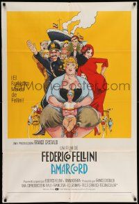 7f623 AMARCORD Argentinean '74 Federico Fellini classic comedy, art by Giuliano Geleng!