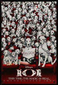 7g499 101 DALMATIANS teaser DS 1sh '96 Walt Disney live action, wacky image of dogs in theater!