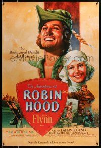 7g510 ADVENTURES OF ROBIN HOOD 1sh R89 Flynn as Robin Hood, De Havilland, Rodriguez art!