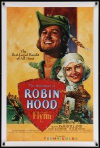 7g122 ADVENTURES OF ROBIN HOOD 24x36 video poster R89 Flynn, Robin Hood, De Havilland, Rodriguez art