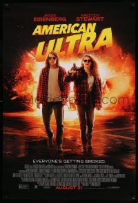 7g522 AMERICAN ULTRA advance DS 1sh '15 great image of Jesse Eisenberg and Kristen Stewart!