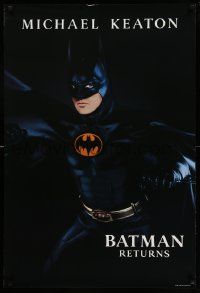 7g544 BATMAN RETURNS teaser 1sh '92 Burton, image of Michael Keaton in title role, undated design!