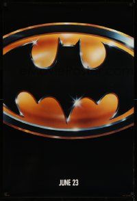 7g540 BATMAN teaser 1sh '89 directed by Tim Burton, cool image of Bat logo, glossy finish!