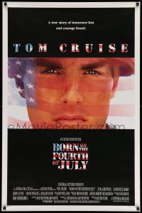 7g572 BORN ON THE FOURTH OF JULY DS 1sh '89 Oliver Stone, great patriotic image of Tom Cruise!