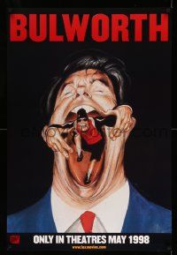 7g583 BULWORTH style A teaser 1sh '98 Warren Beatty, cool political artwork by Steve Brodner!
