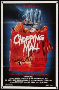 7g130 CHOPPING MALL signed 27x41 video poster '86 by Roger Corman, hand carrying shopping bag!