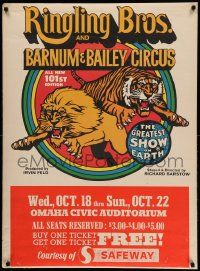 7g006 RINGLING BROS & BARNUM & BAILEY CIRCUS 28x38 circus poster '76 cool big cats art!