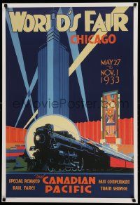 7g220 1933 CHICAGO WORLD'S FAIR 25x36 commercial poster '98 great train art from the 1933 poster!
