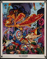7g232 CAPTAIN AMERICA 23x29 commercial poster '84 Alex Schomburg, Marvel, fighting Nazis!