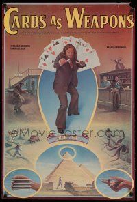 7g234 CARDS AS WEAPONS 24x36 commercial poster '77 great art of Ricky Jay throwing playing cards!