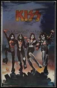 7g275 KISS foil 22x34 commercial poster '76 Gene Simmons, Frehley, Stanley & Criss!