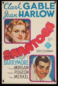 7g310 SARATOGA 23x35 commercial poster '71 images of Clark Gable & beautiful Jean Harlow!