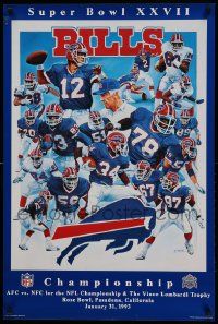 7g325 SUPER BOWL XXVII 24x36 commercial poster '93 Buffalo Bills vs Cowboys, artwork by K. Hack!