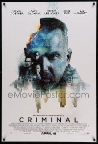 7g607 CRIMINAL advance DS 1sh '16 Kevin Costner, Gary Oldman, Tommy Lee Jones, Ryan Reynolds!